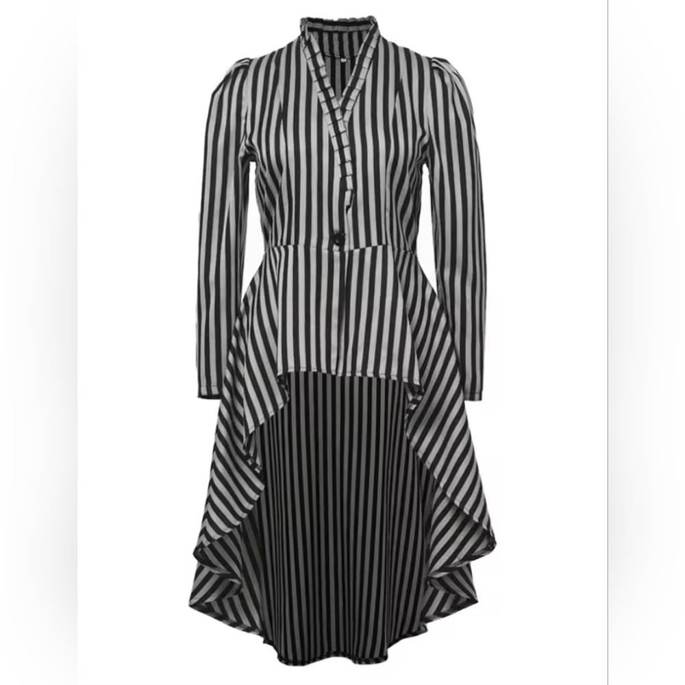 Black and White Striped Steampunk Beetle Juice Halloween Costume Coat Size XL